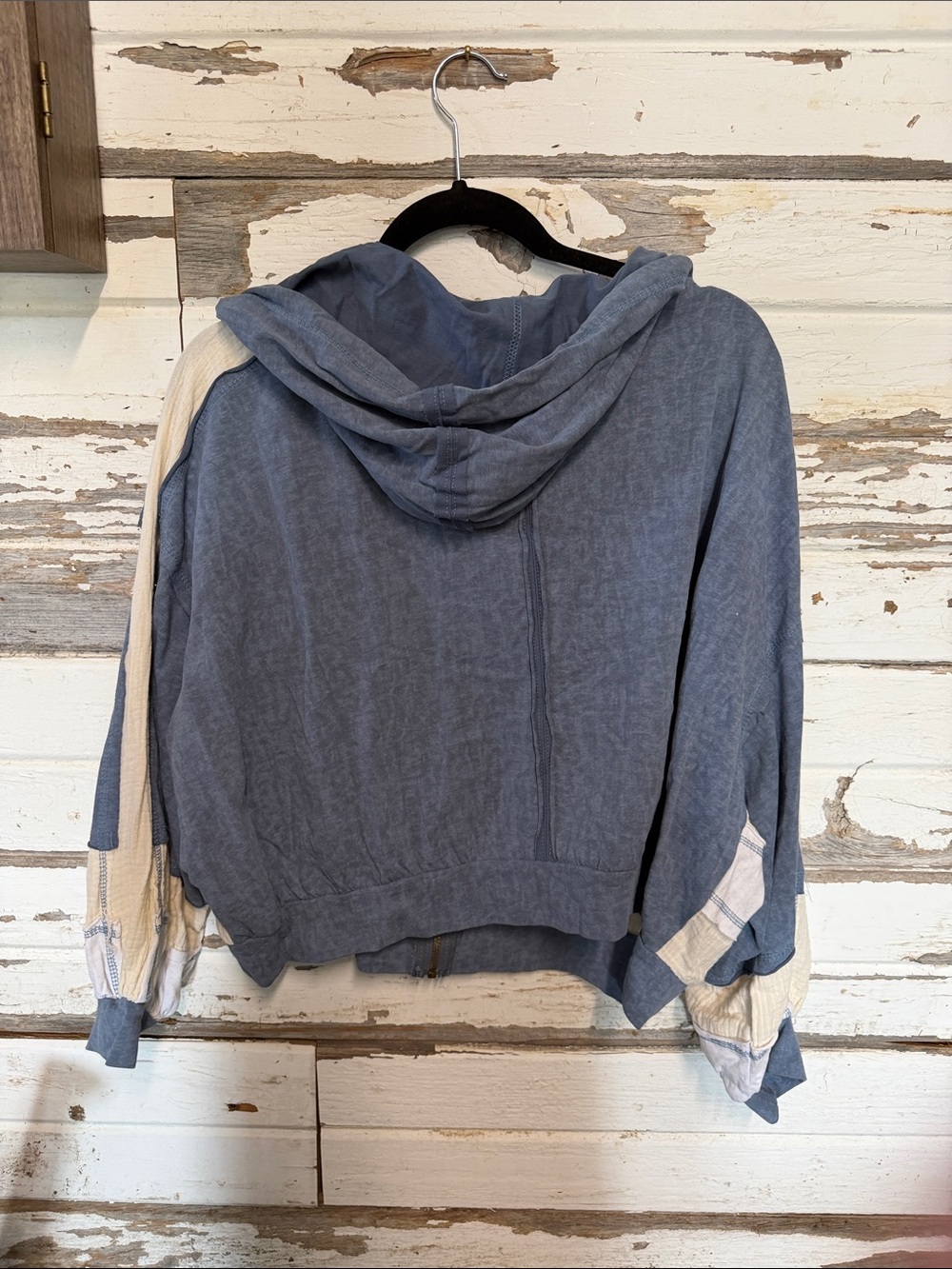 POL Blue and Cream Hooded distressed Zip Bomber Jacket - Picture 5 of 10